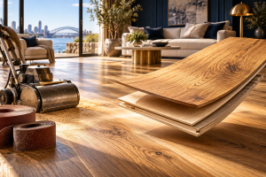 06_Engineered oak floor and layered timber sample in a refined Sydney interior