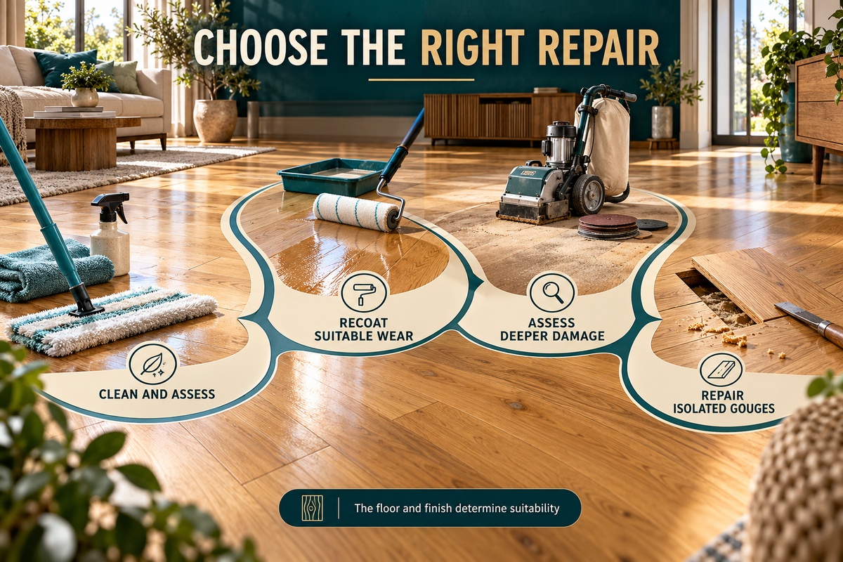 2 Choosing cleaning recoating sanding or local floorboard repair