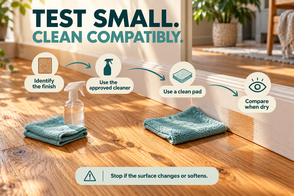 3 Small compatible cleaning test on a timber floor